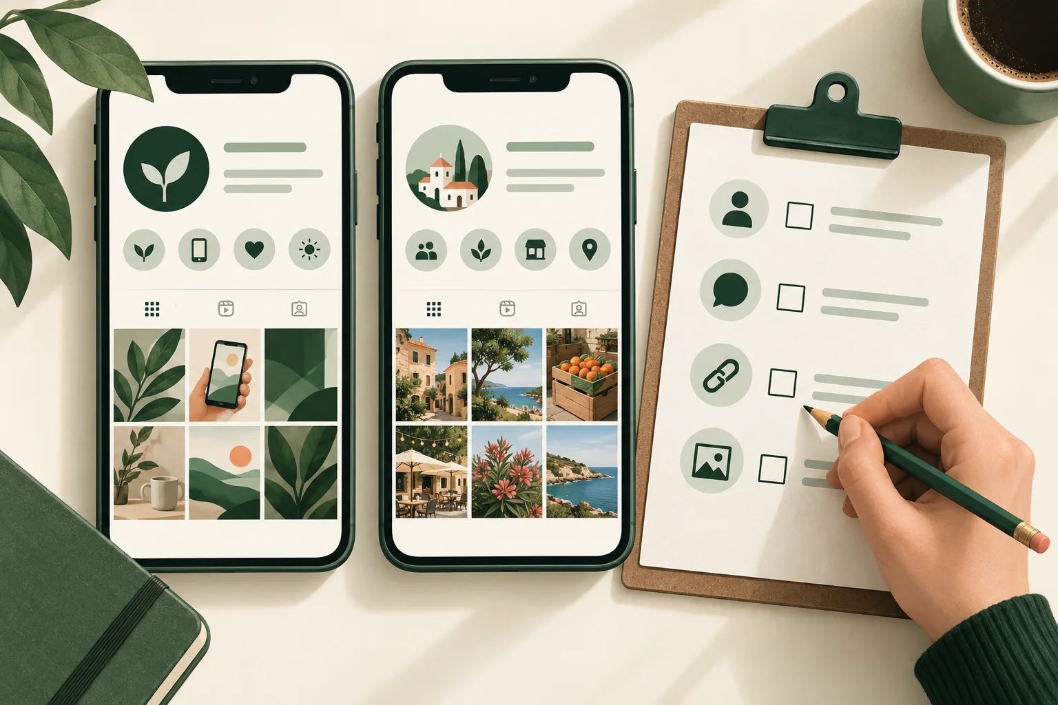 AI-generated illustration of two distinct phone profiles beside a blank manual audit worksheet.
